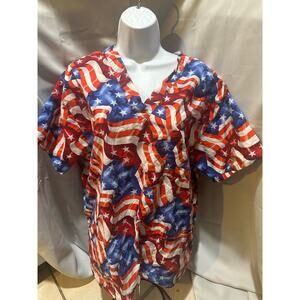 Peaches uniform pacific union large red white blue scrub American flag